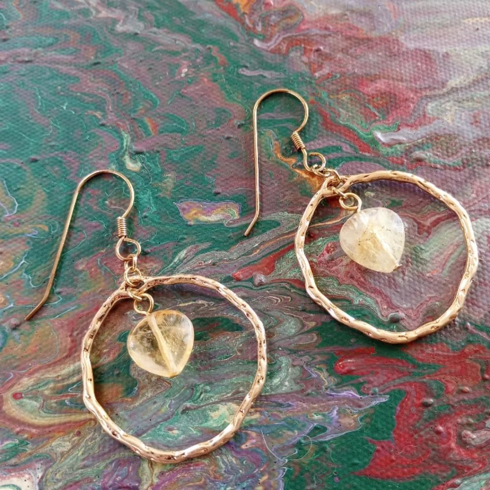 Fauceted Citrine & Gold Dangle Earrings